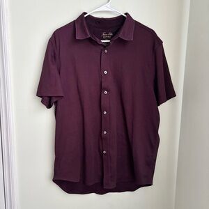 Tasso Elba Supima Cotton Blend Button Down short sleeve Shirt burgundy size XL